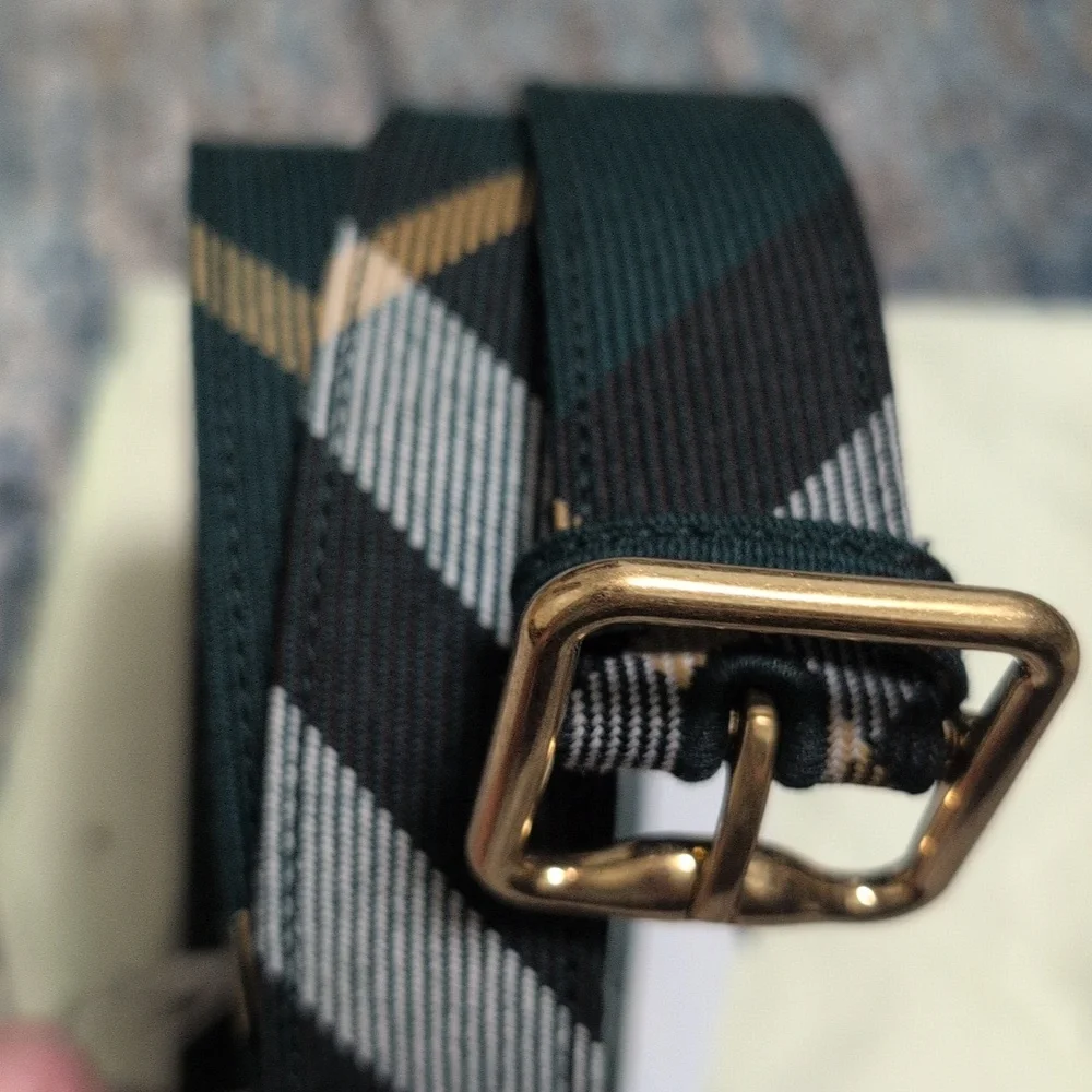 Burberry Forest Green Check and Gold Buckle Belt - Large XL 106 CM - NWT